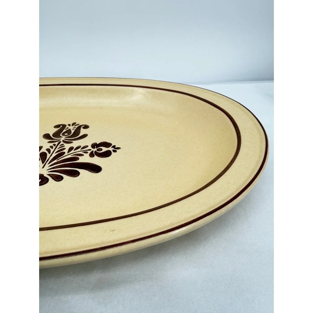 Pfaltzgraff Village Serving Platter Oval Floral Tan Brown Vintage Plate 16